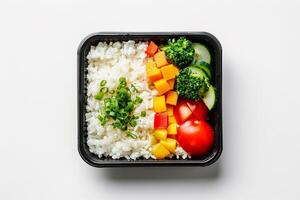 Colorful Bento Box with Teriyaki Chicken and Rice. photo
