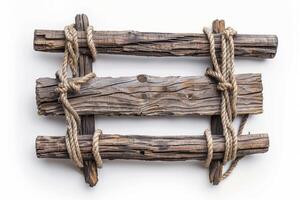 Rustic Wooden Ladder with Rope Ties. photo