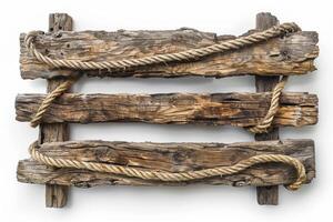 Rustic Wooden Ladder with Rope Ties. photo