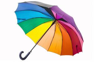 Colorful Rainbow Umbrella on White Background. photo