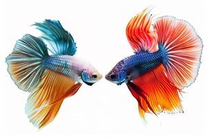 Vibrant Betta Fish Facing Off. photo