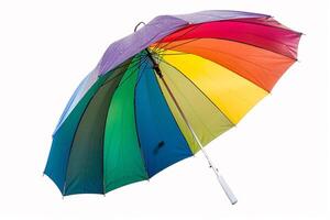 Colorful Rainbow Umbrella on White Background. photo