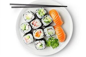 Assorted Sushi Platter with Chopsticks. photo