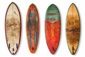 Four Vintage Surfboards on White Background. photo