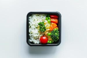 Colorful Bento Box with Teriyaki Chicken and Rice. photo