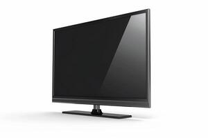 Modern Flat Screen LED TV on White Background. photo