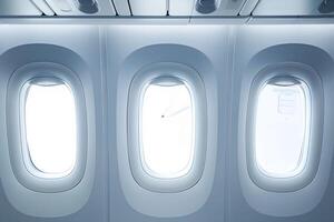 Airplane Cabin Windows with Bright Light. photo
