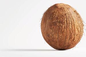 Whole Brown Coconut on White Background. photo