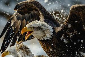 Bald Eagle Bird Fighting in the forest photo