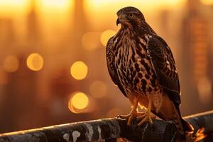 Nothern Harrier Eagle Bird standing on the twigs in the forest photo
