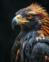 Black Eagle bird in studio isolated on black background photo