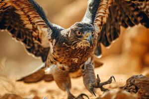 Black Chested Snake Eagle Bird flying in the forest photo
