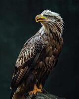 Eagle bird on the rooted in studio isolated on black background photo