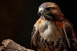 Red tailed Hawk Eagle bird on the rooted in studio isolated on black background photo