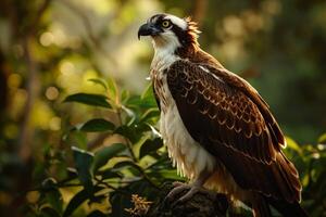 Osprey Eagle Bird standing on the twigs in the forest photo
