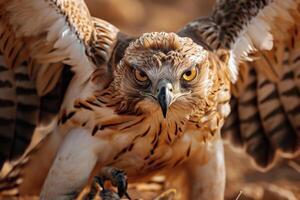 Short-toed snake Eagle bird flying in the forest photo