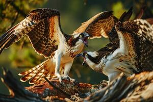 Osprey Eagle Bird fighting in the forest photo