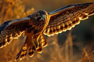 Nothern Harrier Eagle Bird flying in the forest photo