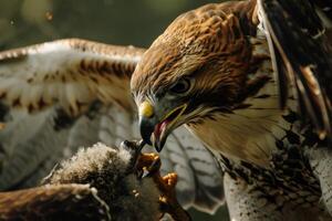Red Tailed hawk Eagle bird flying in the forest photo