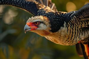 Crested Cara Cara Eagle Bird Flying in the forest photo