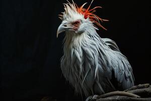 Secretary Eagle bird on the rooted in studio isolated on black background photo