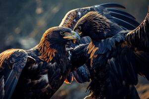 Black Eagle Bird Fighting in the Forest photo