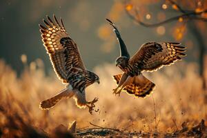 Nothern Harries Eagle bird flying in the forest photo