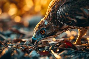 Short-toed snake Eagle bird on the rooted in the forest photo