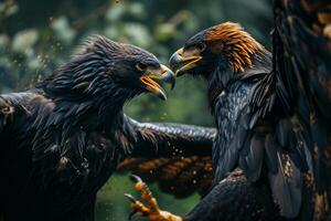Black Eagle Bird Fighting in the Forest photo