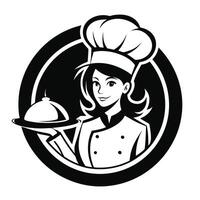 Female Chef with Dish in Hand Logo Icon on White Transparent Background for Restaurants Hotels vector