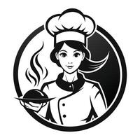 Female Chef with Dish in Hand Logo Icon on White Transparent Background for Restaurants Hotels vector