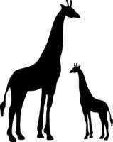 silhouette of a giraffe with its calf, illustration vector