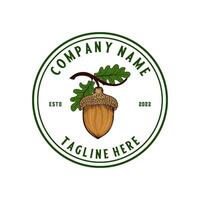 acorn vintage logo design. acorn in emblem form concept, for nutrition focused research lab. Food product icon. vector