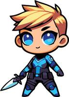 Cute Chiby Agent Boys with Sword vector