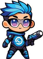 Cute Agent Blue Boys with Chiby Style vector