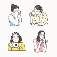 illustration flat design girls with coffee good for sticker, design vector