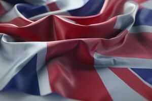 A neatly folded UK flag lies flat against a pristine white backdrop, showcasing its vibrant colors and intricate design. photo