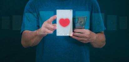 The man using smartphones, watching videos and studying online courses With the internet, the concept of global data connection with technology internet, big data, information search, online marketing photo