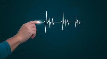 Businessman showing a symbol or icon related to health insurance or healthcare. Concepts for developing and accessing care anywhere, anytime, doing business related to the hospital business photo