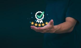 Customer services best excellent business rating experience. Satisfaction survey concept. user gives ratings to service experience on the online application, online marketing, and business processes. photo