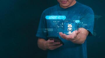 The person showing AI technology that connects information to various systems, concepts, management, digital transformation Internet of Things, Big Data and Business Processes, Automated Operations photo