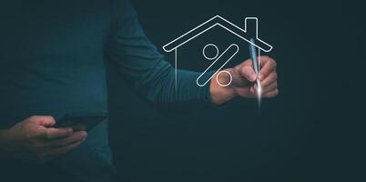 Planning and strategy, stock market, business growth, progress or success concept, businessman or trader showing real estate stock Virtual holograms, invest in stock market trading or digital assets. photo