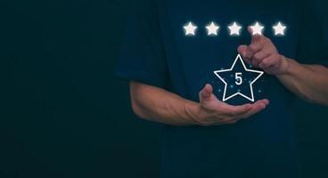 Customer services best excellent business rating experience. Satisfaction survey concept. user gives ratings to service experience on the online application, online marketing, and business processes. photo