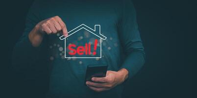 Planning and strategy, stock market, business growth, progress or success concept, businessman or trader showing real estate stock Virtual holograms, invest in stock market trading or digital assets. photo
