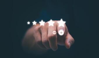 Customer services best excellent business rating experience. Satisfaction survey concept. user gives ratings to service experience on the online application, online marketing, and business processes. photo