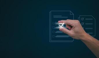 Businessmen mark check blocks to verify the correctness and approve or accept the agreement. in digital documents Concept of working via the internet photo