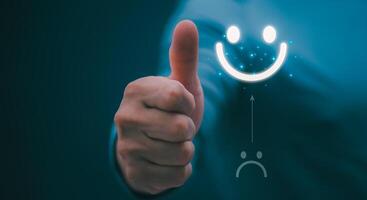 Customer services best excellent business rating experience. Satisfaction survey concept. user gives ratings to service experience on the online application, online marketing, and business processes. photo