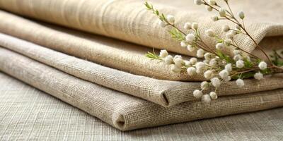 Description of elegant timeless beige linen fabric texture, seamless and soft photo