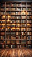Elegant home library featuring traditional wooden bookshelves photo