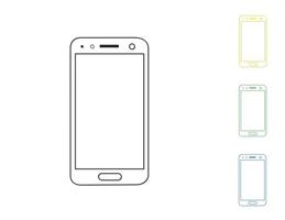 A set of simple modern touchscreen mobile phones by drawing lines on white background with shadow illustration vector